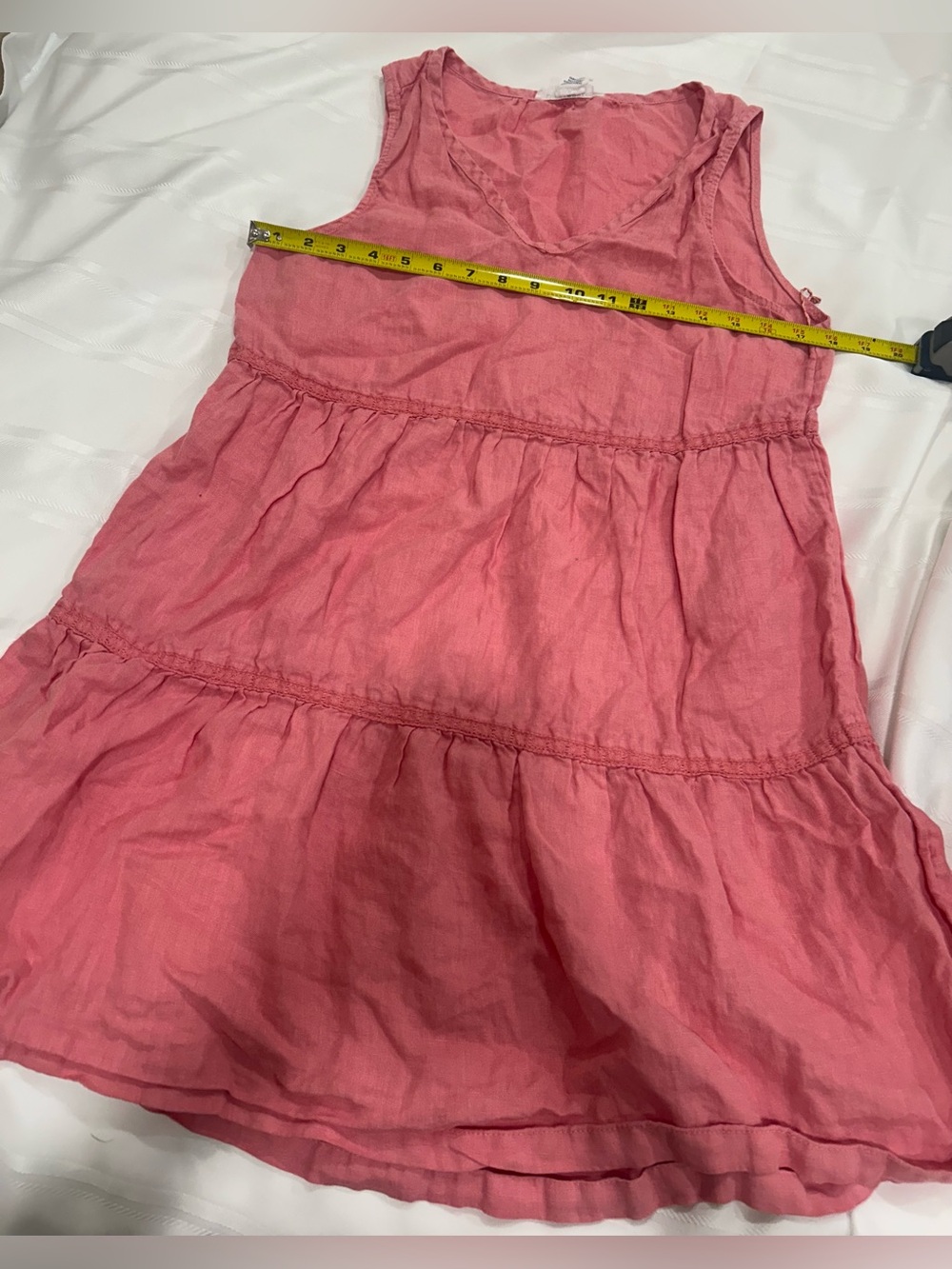 Lucky Brand 100% Linen Babydoll Dress Pink Sleeveless Tiered Medium
